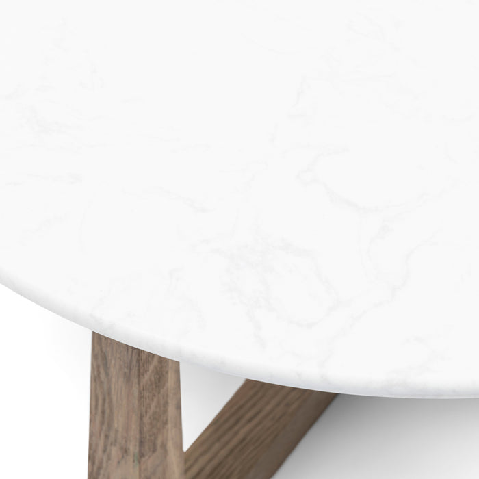 Rivièra Maison - Elegante ronde salontafel in crème marmer en eikenhout met afmetingen 42 cm hoog