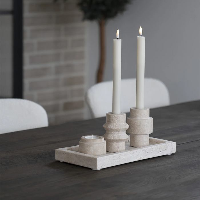 Artichok Joah Travertijn Kaarsenhouder Set van 2 - Beige