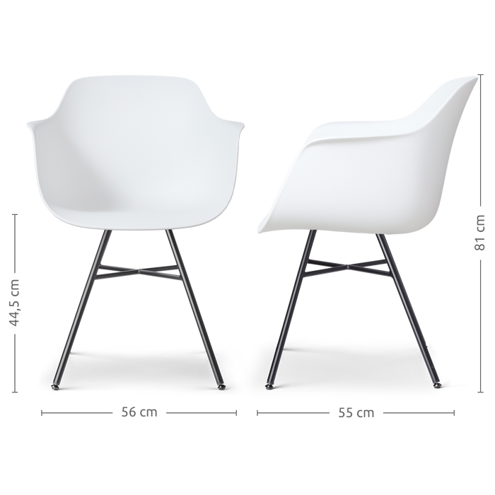 Nolon Noa-Puk Eetkamerstoelen Set van 2 - Wit - Zwart Onderstel