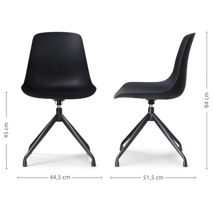 Nolon Nola-Pip Draaibare Eetkamerstoelen Zwart - Zwart Onderstel - 2x