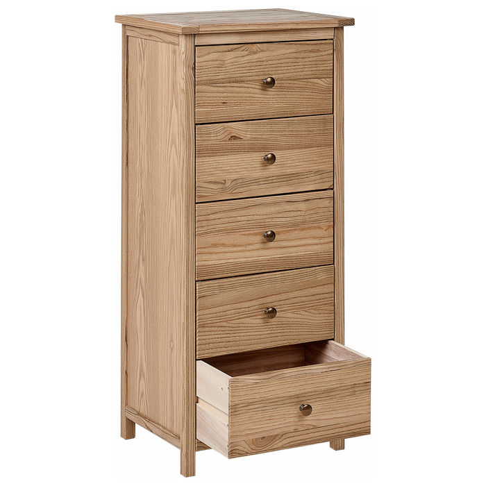 Beliani-SALTON-Hoge kast met 5 lades-Lichte houtkleur-Sassafras