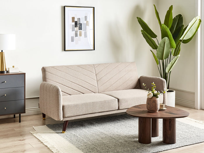 Beliani - SENJA - Slaapbank 3-zits - Lichtbruin - Kunstlinnen