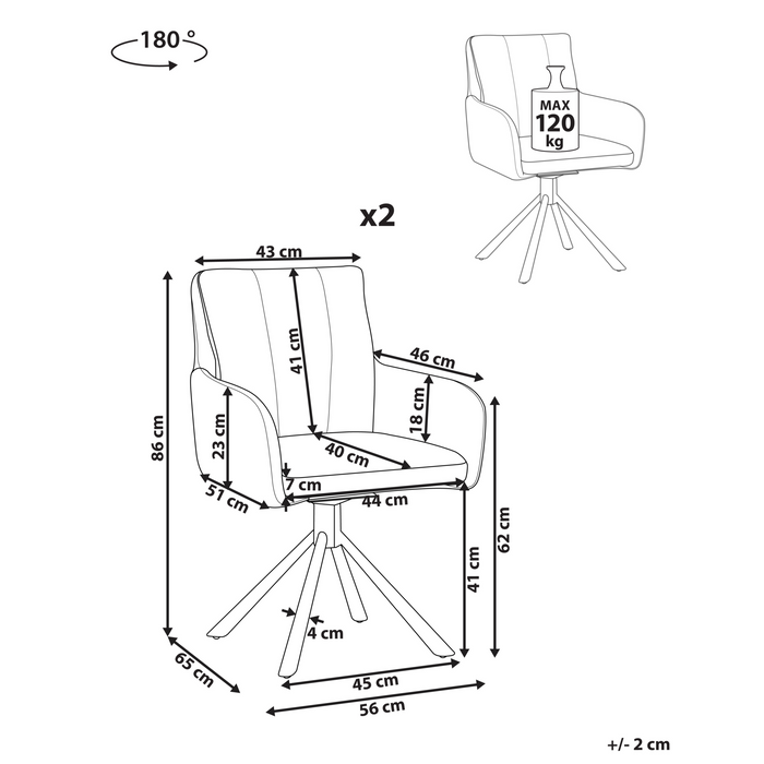 Beliani - SARDOAL - Set van 2 eetkamerstoelen - Beige - Polyester