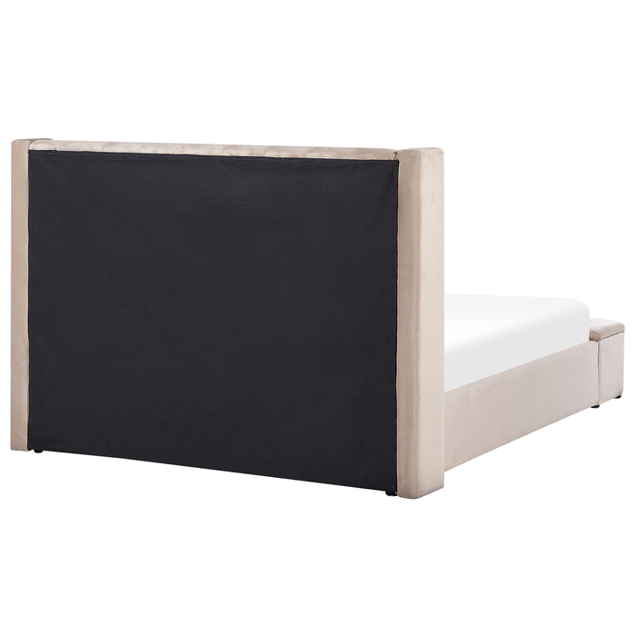 Beliani-NOYERS-Bed met opbergruimte-Beige-160 x 200 cm-Fluweel