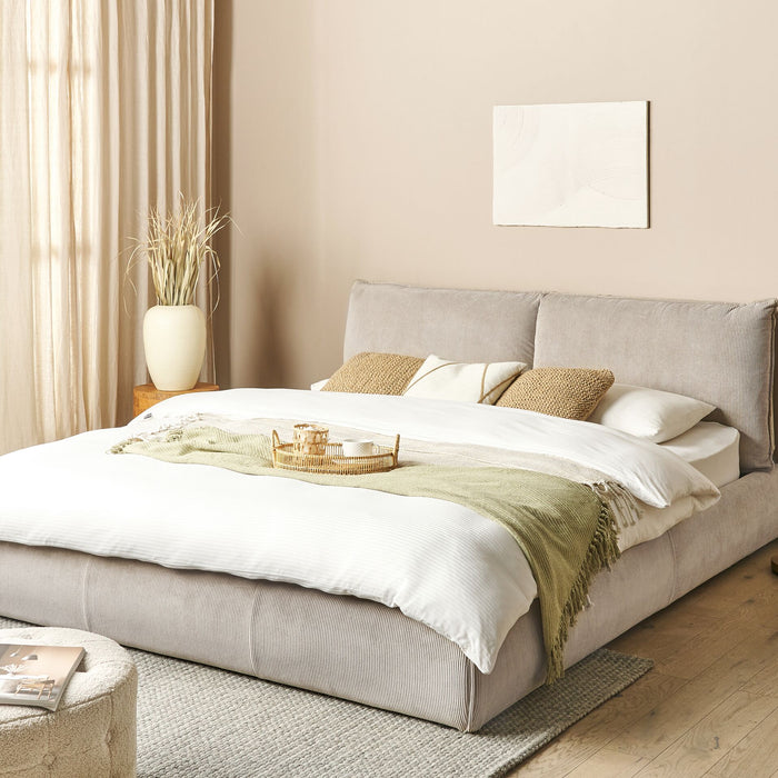 Beliani - VINAY - Tweepersoonsbed - Taupe - 180 x 200 cm - Corduroy