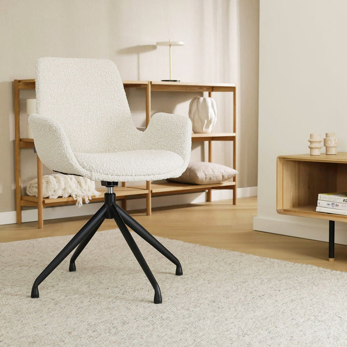 Nolon Nola-Eef Draaibare Eetkamerstoelen Bouclé Beige - Zwart - 2x