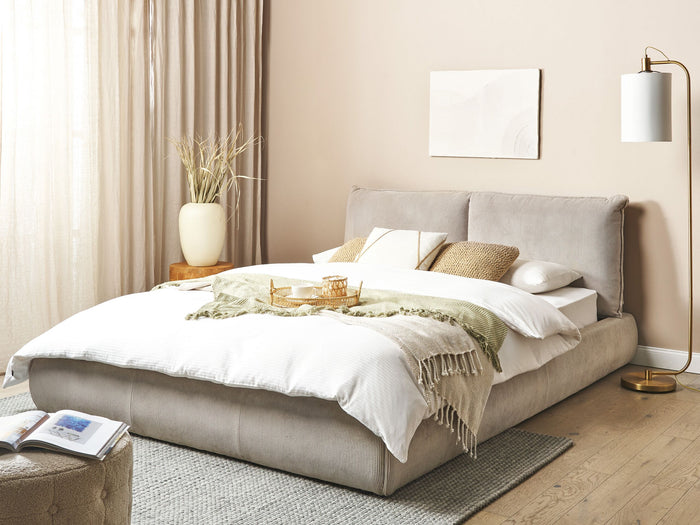 Beliani - VINAY - Tweepersoonsbed - Taupe - 160 x 200 cm - Corduroy