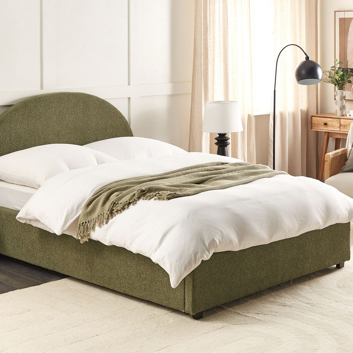 Beliani-VAUCLUSE-Bed met opbergruimte-Olijfgroen-140 x 200 cm-Bouclé