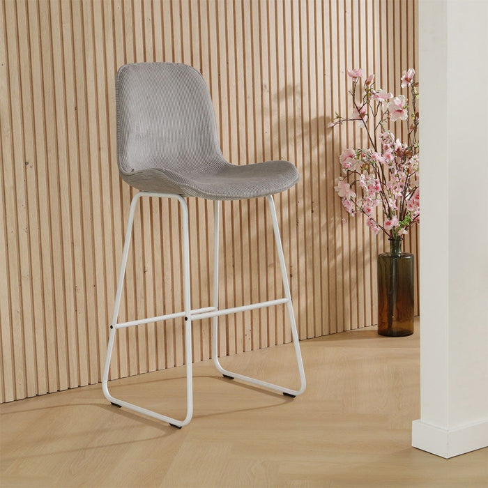 Nolon Nino-Fé Barkrukken Set van 2 - Ribstof Warm Grijs - Wit - 75 cm