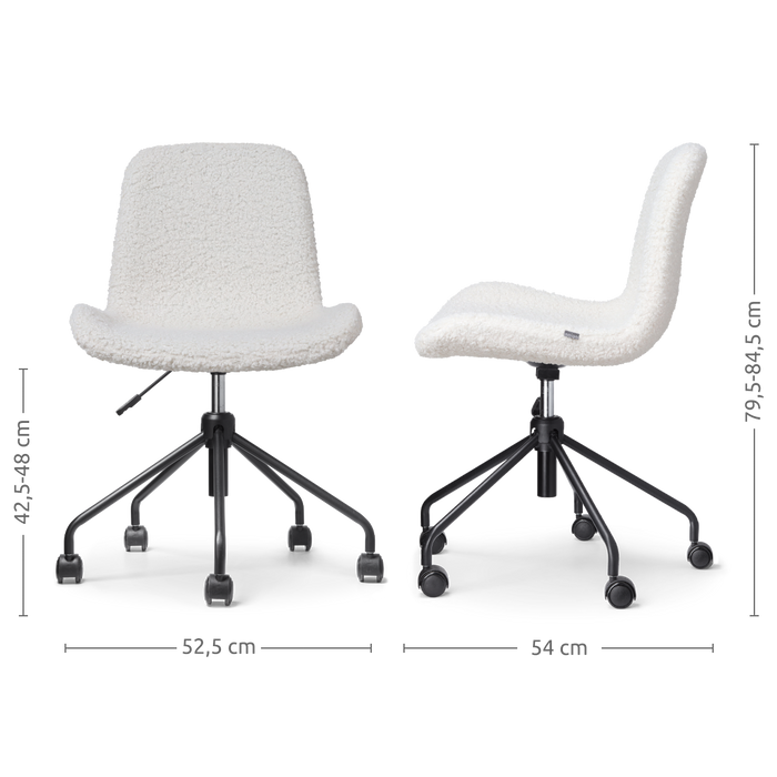 Nolon Nout-Fé Bureaustoelen Set van 2 - Teddy Wit - Zwart Onderstel