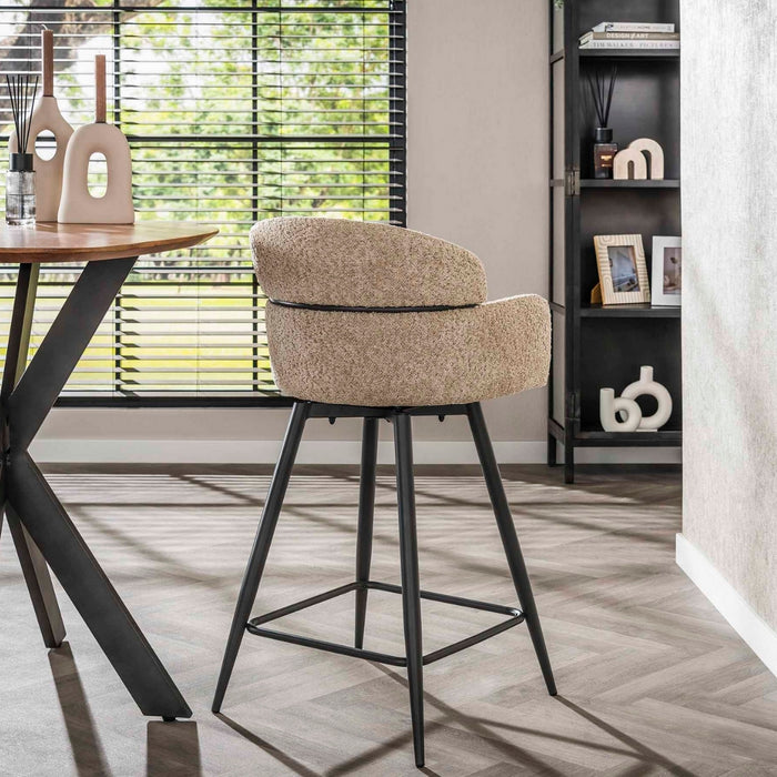 Fraaai Enzo barstoel draaibaar bouclé - zand