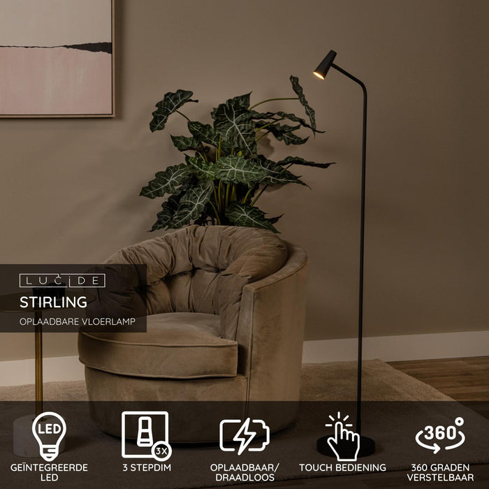 Lucide STIRLING Vloerlamp - Zwart