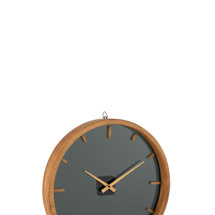 J-Line klok Rond - hout|glas - bruin|zwart - Ø 40 cm