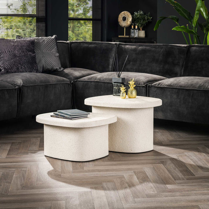 Giga Meubel - Salontafel Beige Set van 2 - 57x44x40cm - Composiet