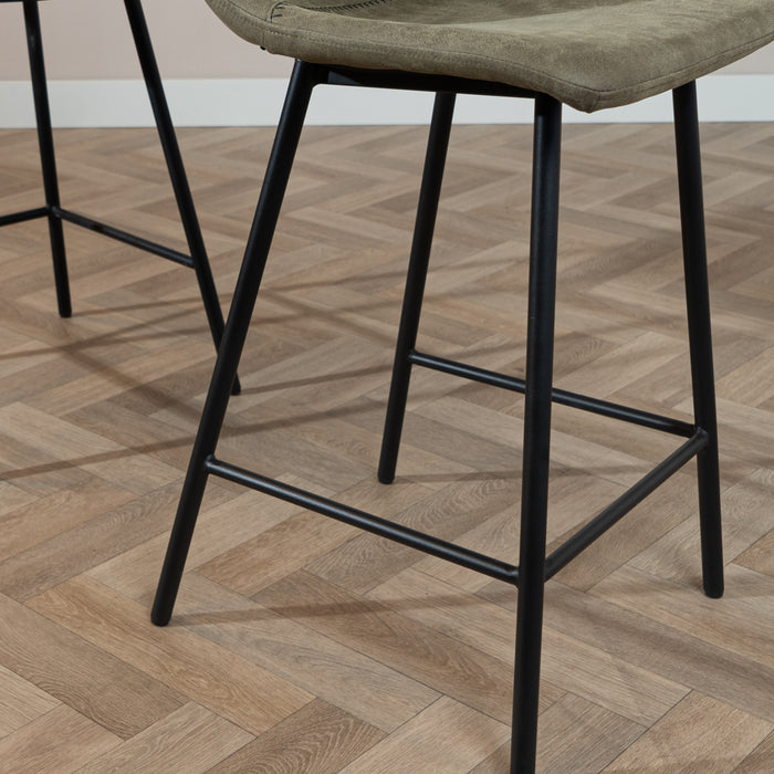 Bronx71 Industriële barkruk Mikky olijfgroen eco-leer 65-78 cm