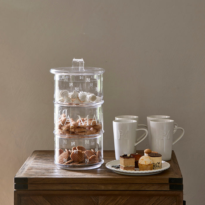 Riviera Maison Theemok wit, Mok met oor - Monogram 400 ml - Porselein