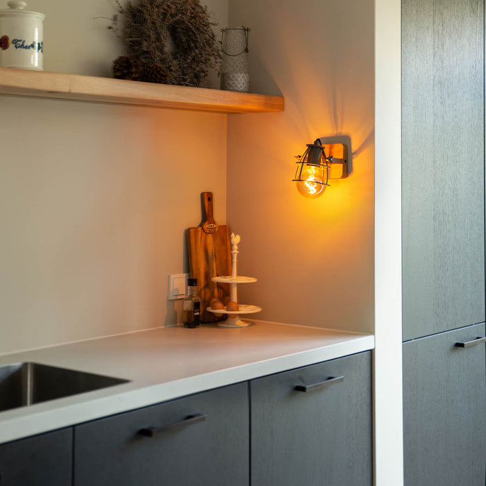 QAZQA Industriële spot donkergrijs met hout verstelbaar - Arthur