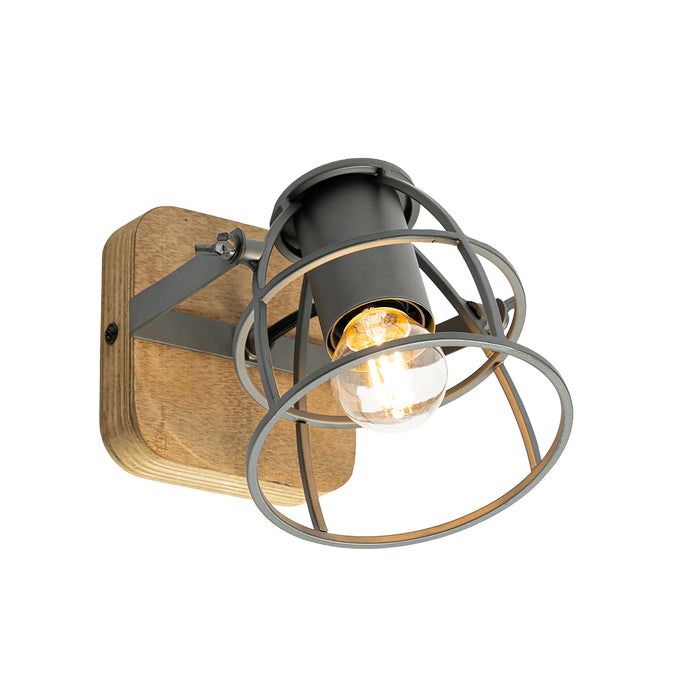 QAZQA Industriële spot donkergrijs met hout verstelbaar - Arthur