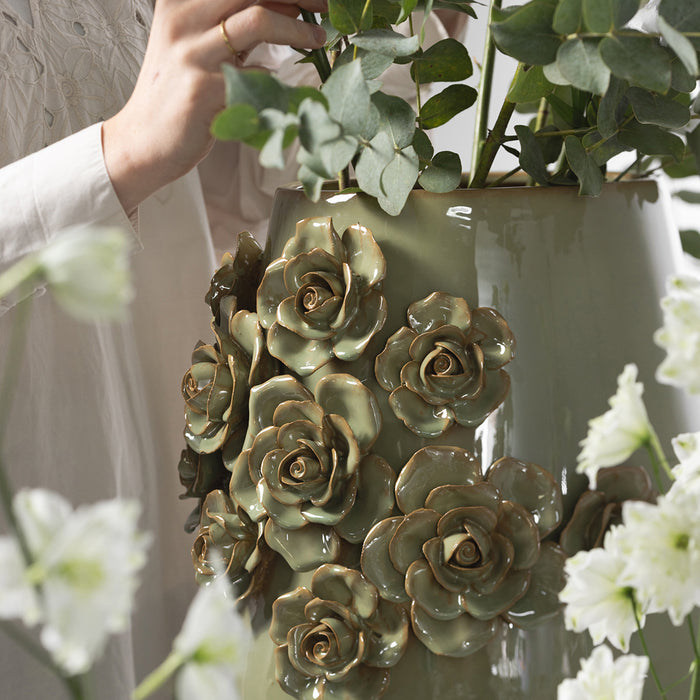 Riviera Maison Vaas Groen - Rose - Aardewerk (ØxH) 34x36