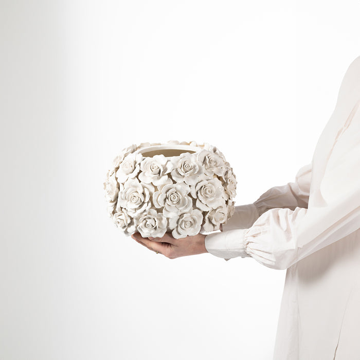 Riviera Maison Vaas Wit - Rose - Aardewerk (ØxH) 30x20