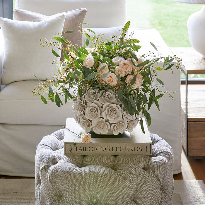 Riviera Maison Vaas Wit - Rose - Aardewerk (ØxH) 30x20