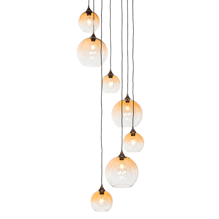 QAZQA Art Deco hanglamp donkerbrons met amber glas 7-lichts - Sandra