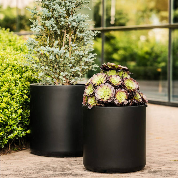 Elho Pure Cilinder Wheels 40 - Zwart - L 40 x B x H 40 cm - Balkon, Binnen en Buiten - 100% gerecycled kunststof kunststof