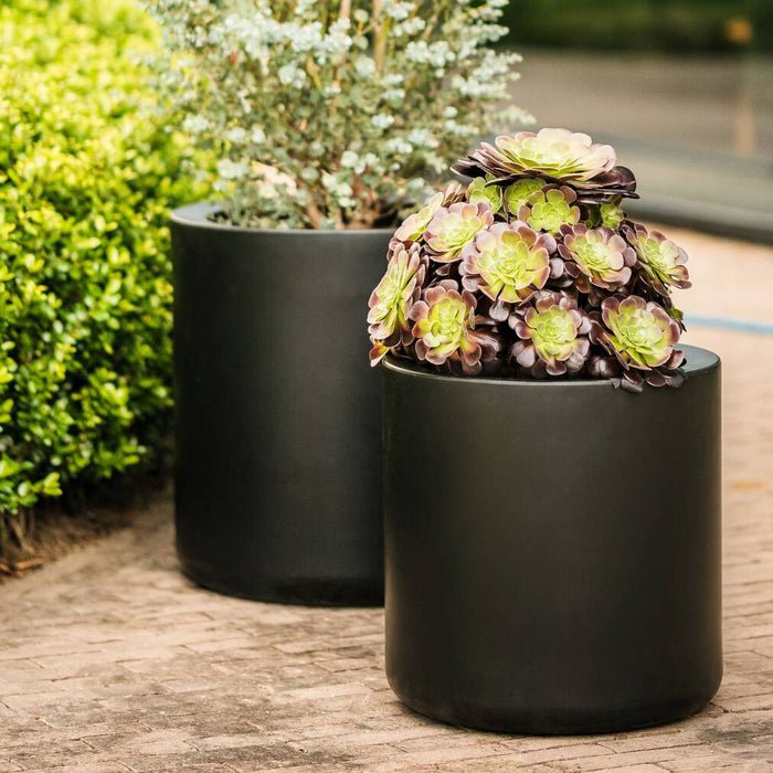 Elho Pure Cilinder Wheels 50 - Zwart - L 50 x B x H 50 cm - Balkon, Binnen en Buiten - 100% gerecycled kunststof kunststof