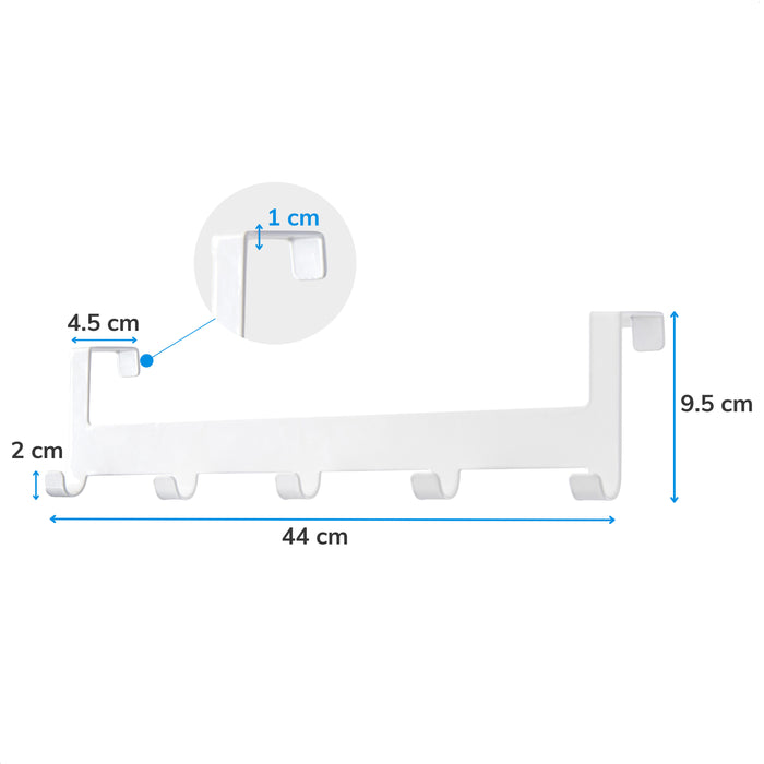Deurkapstok - met 5 haken - metaal - wit