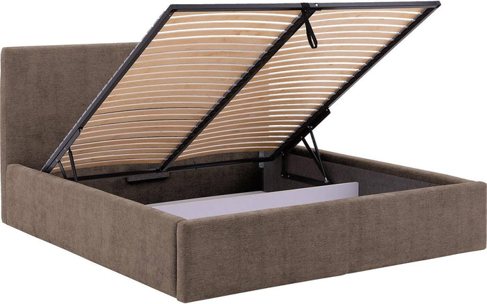 Goossens Bedframe Mysen Storage - 140 x 200 - Stof fijn geweven bruin