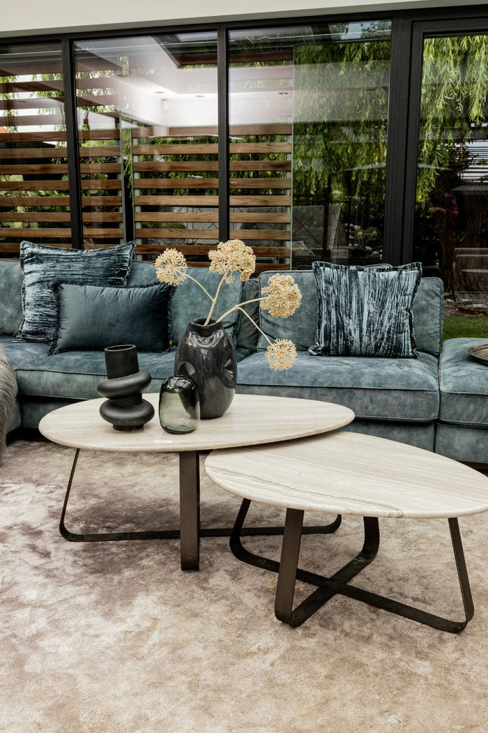 PTMD Muka Coffeetable Low Dark Grey Base White Marble