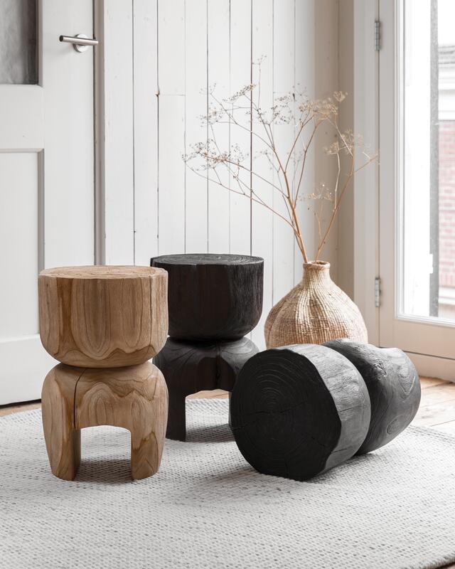 MUST Living Side table Amber Black,45xØ30 cm, black recycled teakwo...