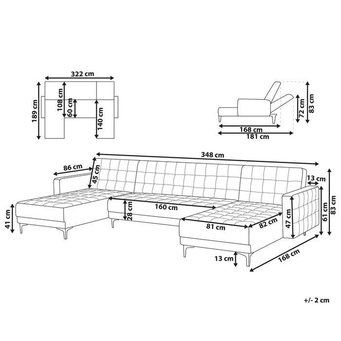 Beliani - ABERDEEN - Bank U-vormig - Olijfgroen - 5 persoons - Fluweel