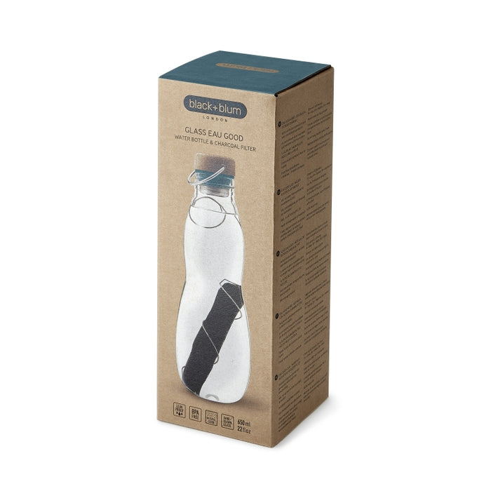Black+Blum Eau Good Glazen Waterfles - 650ml - Blauw