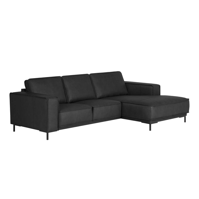 by fonQ Brisk Hoekbank met Chaise Longue Rechts - Buffelleer - Zwart