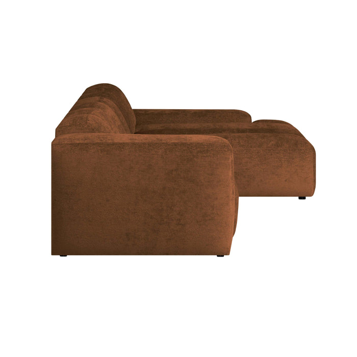 by fonQ Plume 3-zits Hoekbank met Chaise Longue Rechts - Chenille - Cognac