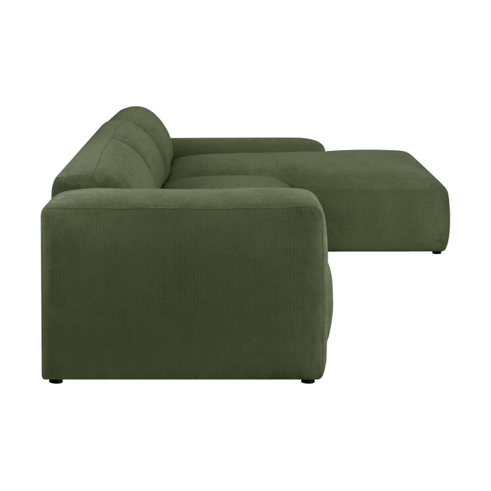 by fonQ Wonder 5-zits Hoekbank met Chaise Longue Rechts XL - Rib - Mosgroen