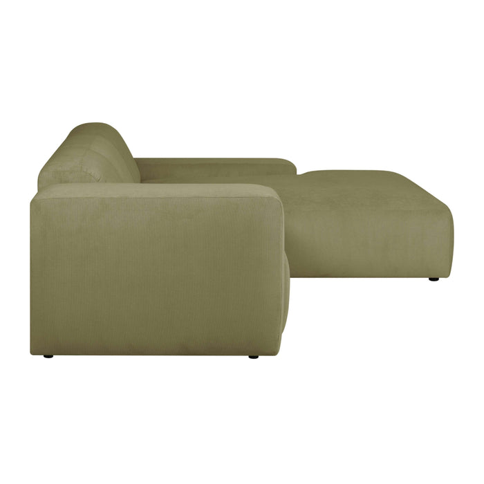 by fonQ Wonder 4-zits Hoekbank met Chaise Longue Rechts XL - Rib - Mosgroen