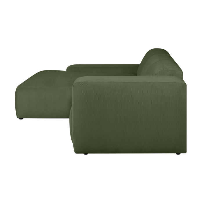 by fonQ Wonder 4-zits Hoekbank met Chaise Longue Links - Rib - Mosgroen