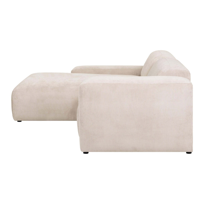 by fonQ Wonder 3-zits Hoekbank met Chaise Longue XL Links - Rib - Crème