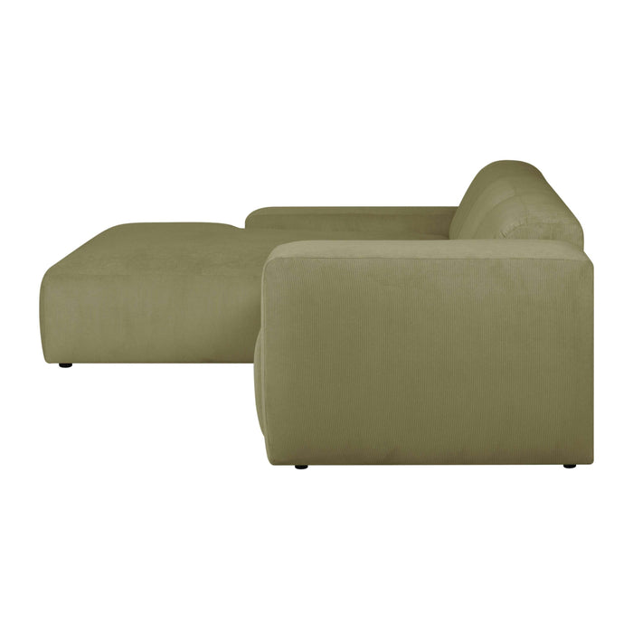 by fonQ Wonder 4-zits Hoekbank met Chaise Longue Links XL - Rib - Mosgroen