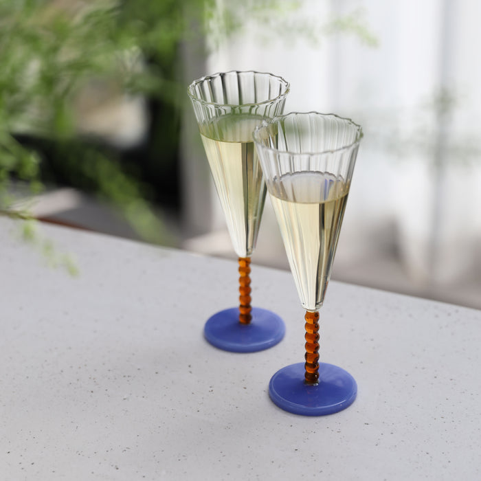 &k amsterdam Flute Perle Champagneglazen - Amber - Set van 2