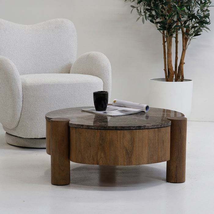 Giga Meubel - Salontafel Rond Marmer 75cm - Naturel Mangohout