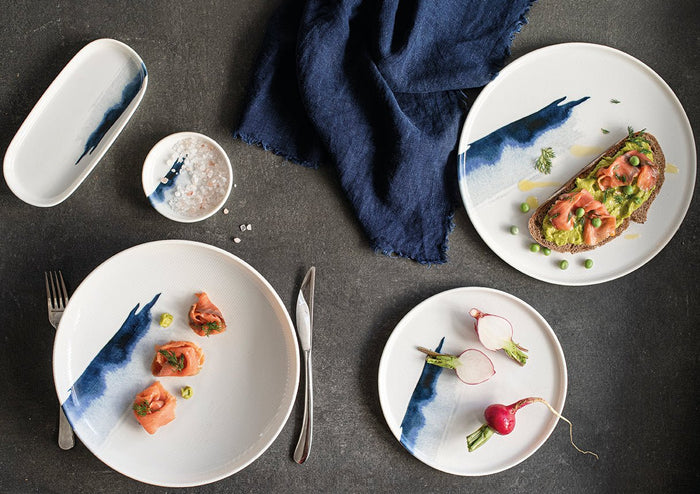 Bonna Diep bord - Blue Wave - Porselein - 25 cm (1300cc) - set van 6