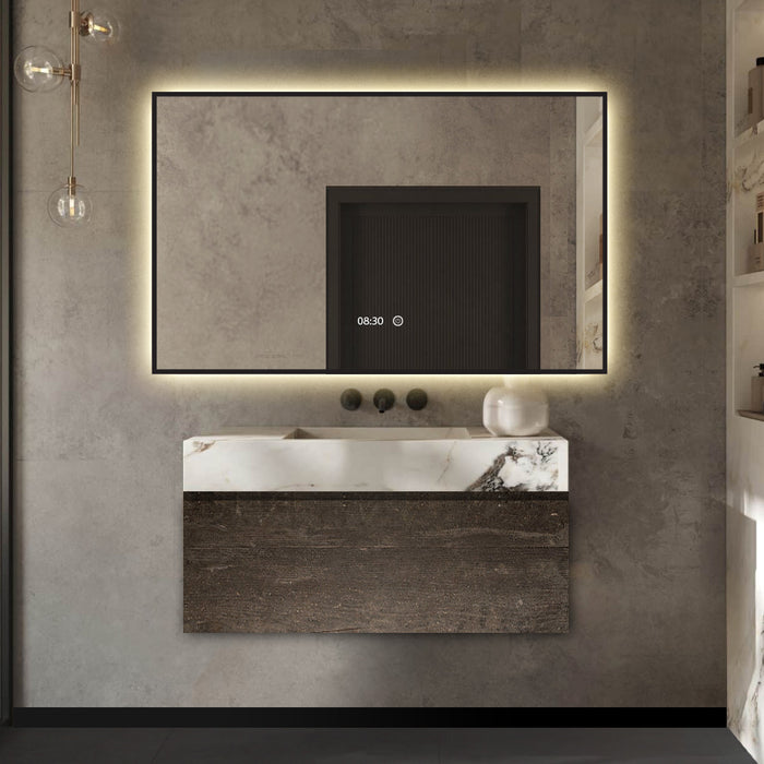 Vtw Living - Badkamerspiegel met Verlichting Rand Zwart - 80 x 60 cm