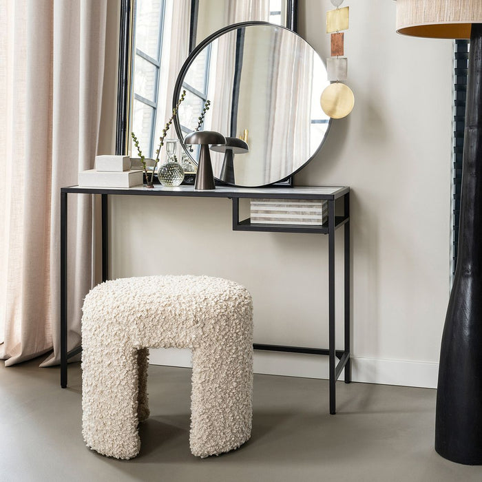 vtwonen Bouclé Halbankje - Kleine Design Bank - Wit Bankje - 50x35x45