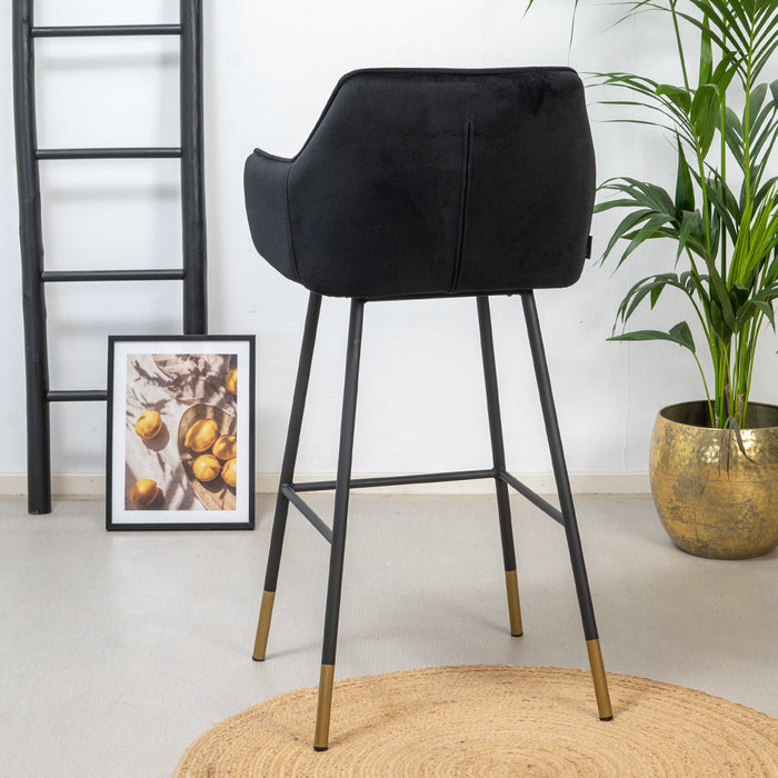 Bronx71 Velvet barkruk Fiona zwart 65-78 cm - Barkrukken set van 2