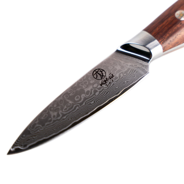 Homizu Baranoki officemes - 9cm - VG-10 damascus mes|rozenhout - bruin