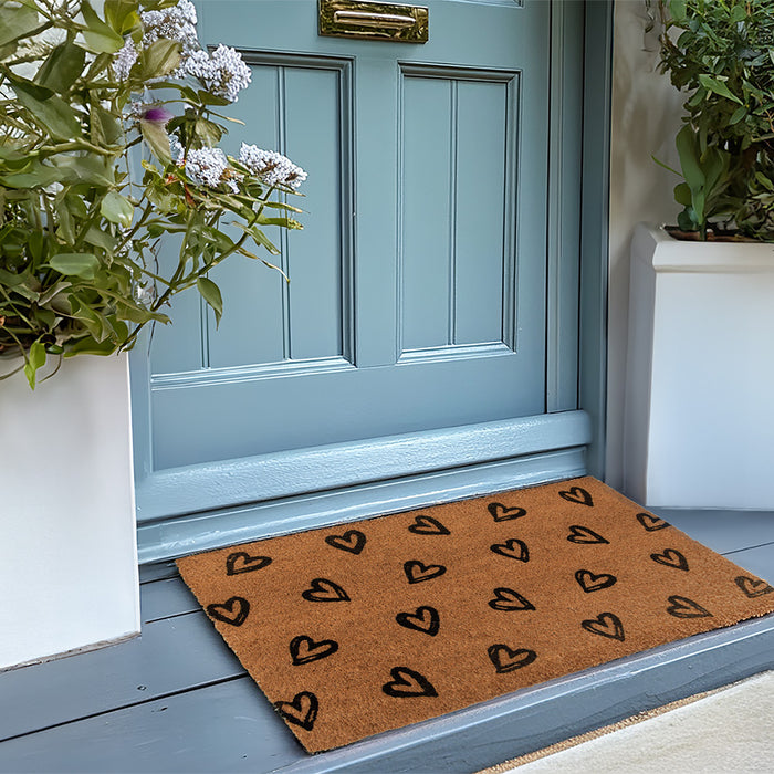 Clayre & Eef Deurmat 75x45 cm Bruin Kokos Hartjes