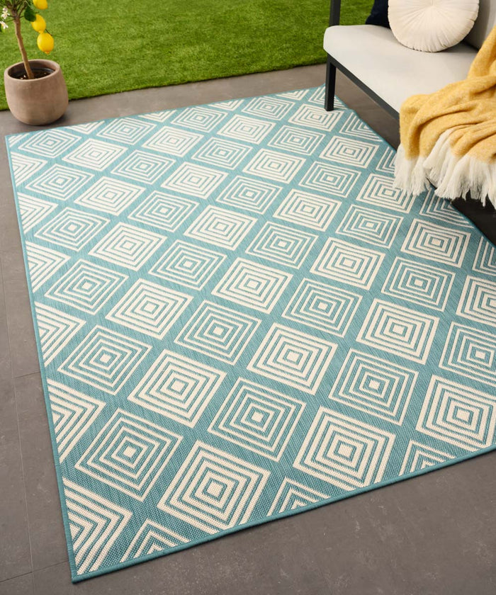 Tapeso Buitenkleed ruit - Flip Gem turquoise - 160x220 cm